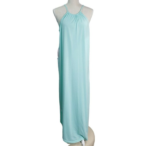 For G and PL Goddess Summer Side Slit Halter Maxi Dress Cover Up Blue Size M - Picture 6 of 8